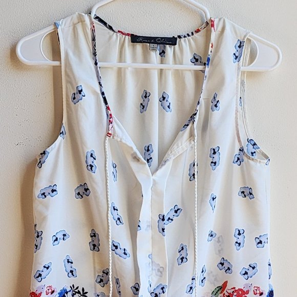 Rose & Olive White/Navy/Red Floral Sleeveless Blouse Size Small - Picture 4 of 12